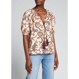 A.L.C. Elly Tie Front Printed Top Cream, Brown Size 6